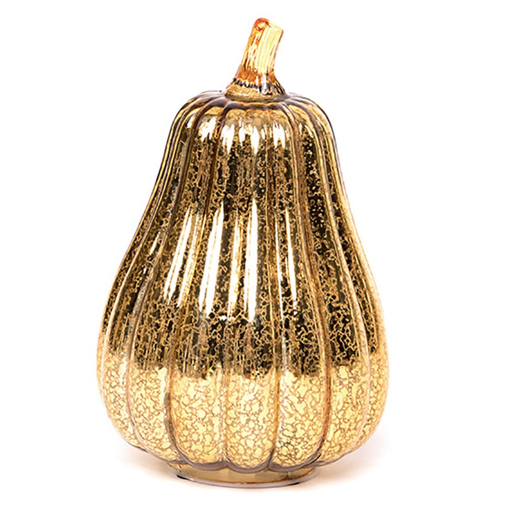 Glass Pumpkin with Lights, Light Up Pumpkins Lantern Decorative Lighted Glass Pumpkins LED Glowing Delicate Pumpkin Lamp for Fall Autumn Harvest Party Halloween Thanksgiving Decorations (Gold 2)
