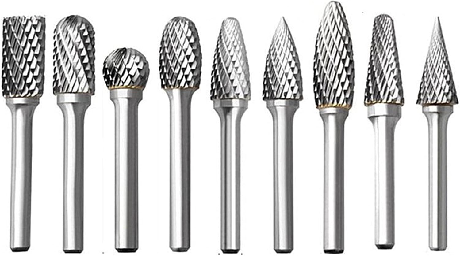 9-Piece Set 6mm Shank Tungsten Carbide Rotary Burr Drill Bit 6x12mm Double Cut Wood Grinding Tools