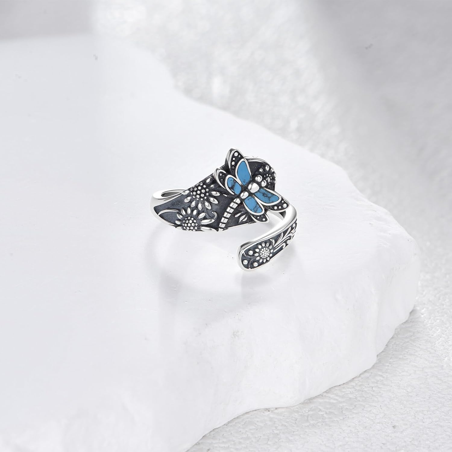 YAFEINI Turquoise Dragonfly Ring 925 Sterling Silver Adjustable Turquoise Ring Dragonfly Jewelry Gifts for Women - Image 5