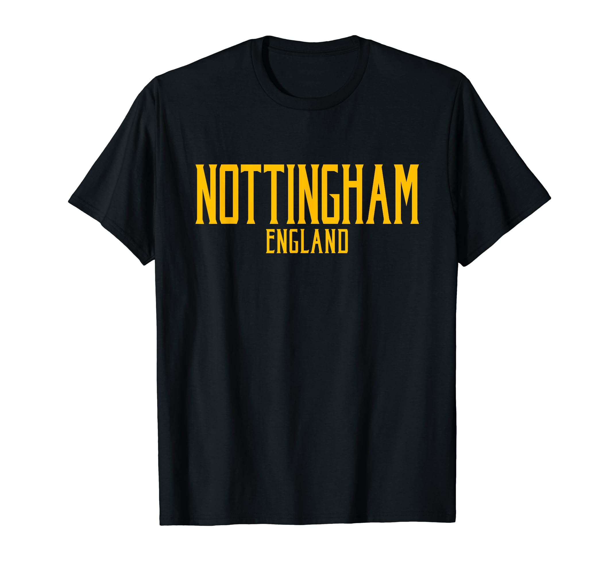 Nottingham England Text Amber Print T-Shirt, Black