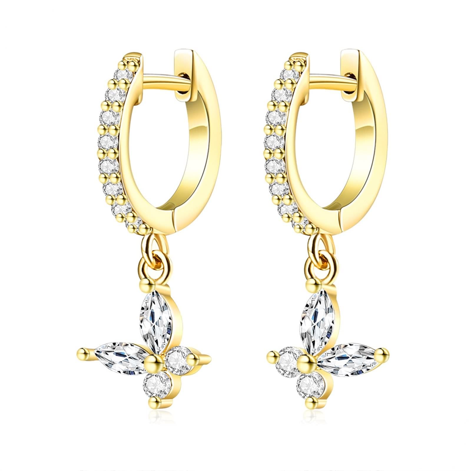 KnSam Pendientes de aro de oro amarillo de 18 quilates Au750 para mujer, pendientes de aro de mariposa con moissanita, talla marquesa, oro 750, pequeños pendientes de oro auténtico, oro