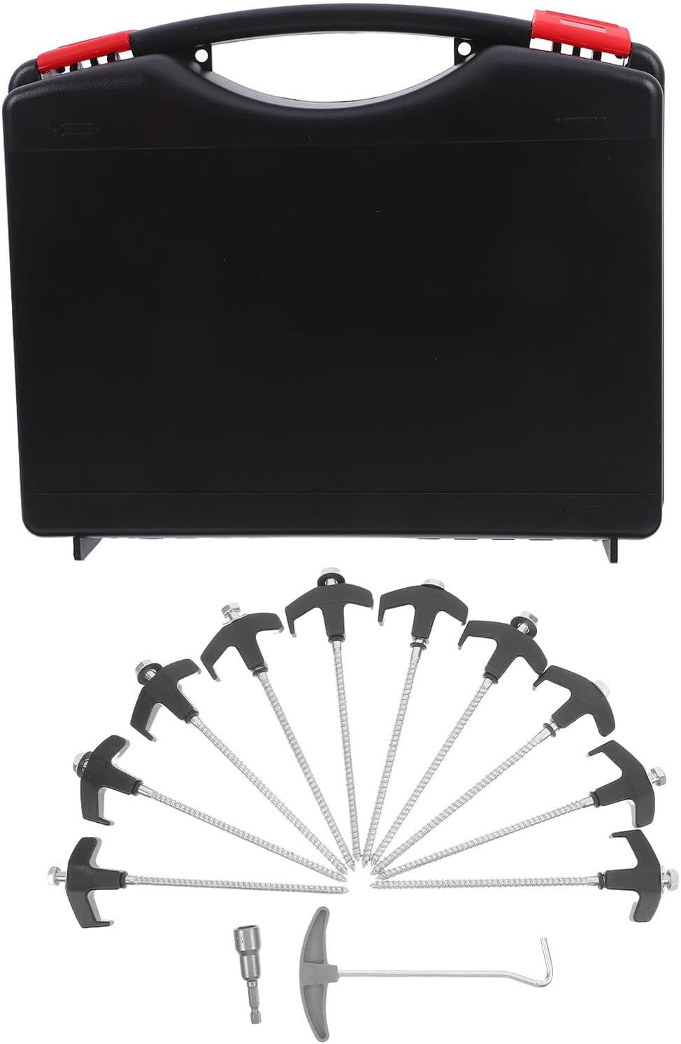 Totority Carbon Steel Tent Nail Set with Plastic Head and Gray Remover Tool, 8x200mm Screw Tent Stakes for Camping and Beach Ground Anchors, 10pcs Portable Spiral Ground Nail Stakes Kit