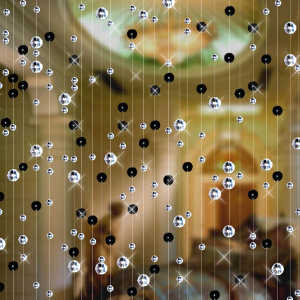 Rideau de perles de verre en cristal tendance pour décoration d'intérieur ou de mariage - Champagne - 5 cordes - 200 cm