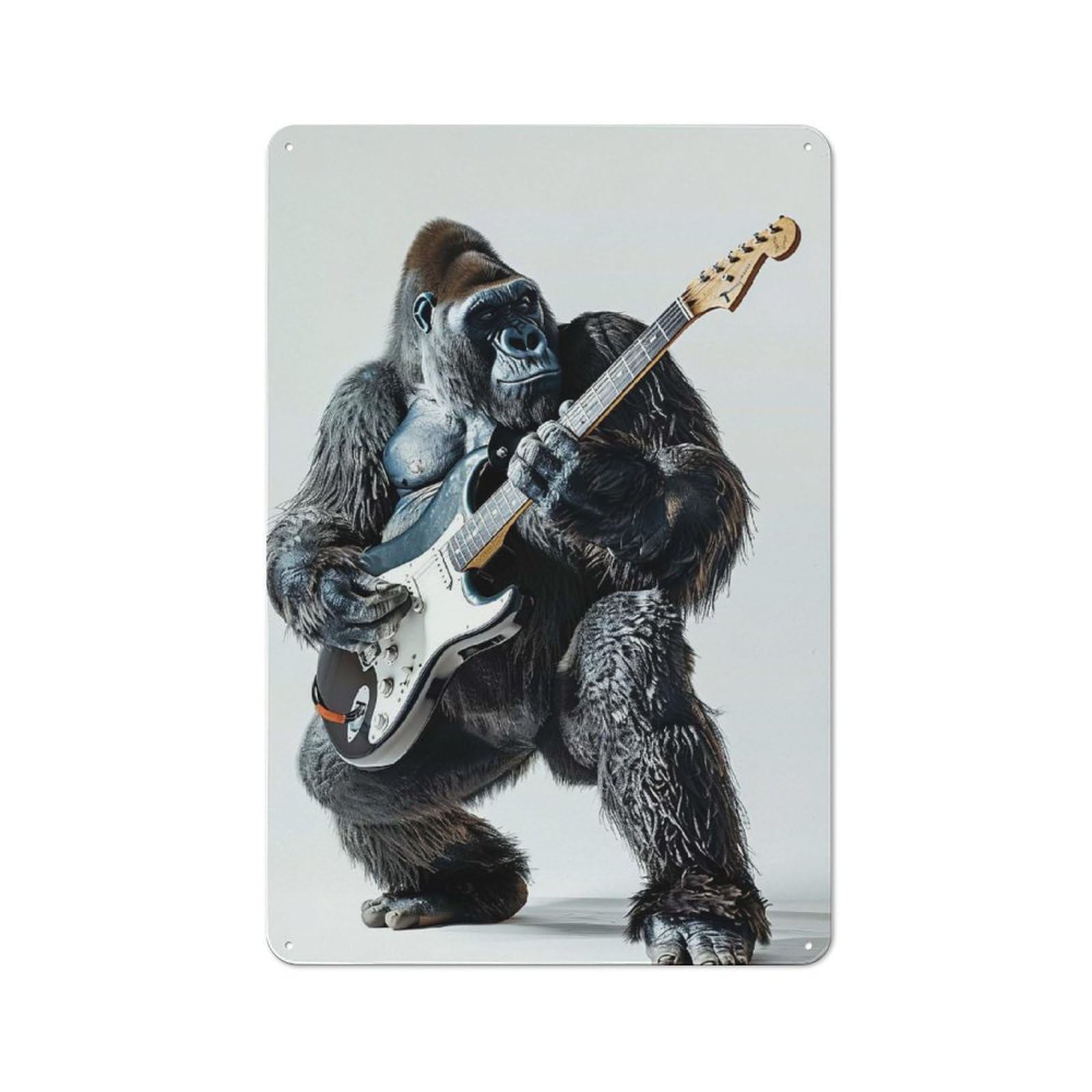 Junmoney Style-7 Tin Wall Plaque 30X20cm With Gorilla Guitar For Hobby Room Or Studio, For Kitchen, Dining Room And Home Bar Wall Decor