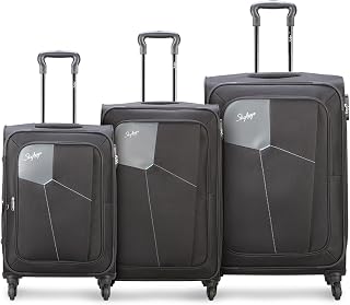 Skybags Rubik SM+MD+LR Polyester Softsided Checkin Spinner Luggage/Trolley Bag 4Wheel Black Strolly, 79 Cm