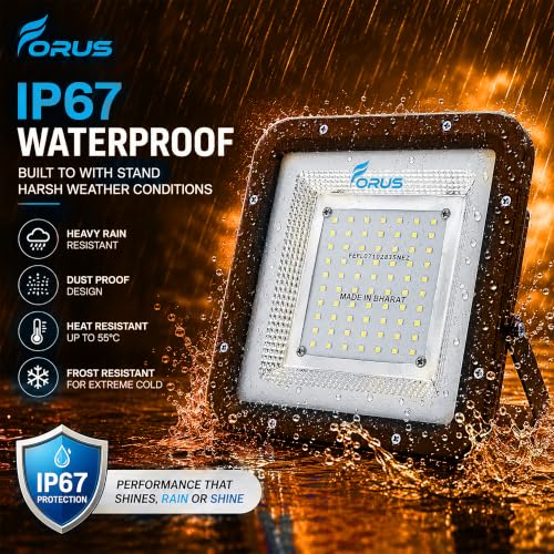 Image of Forus 50W LED Flood Light Outdoor, IP67 Waterproof Wall Mounted Outside Light, High Bright Amber LED Flood Light for Parking, Society, Industrial & Flood Lighting with 4 Year Warranty (1 Pc)