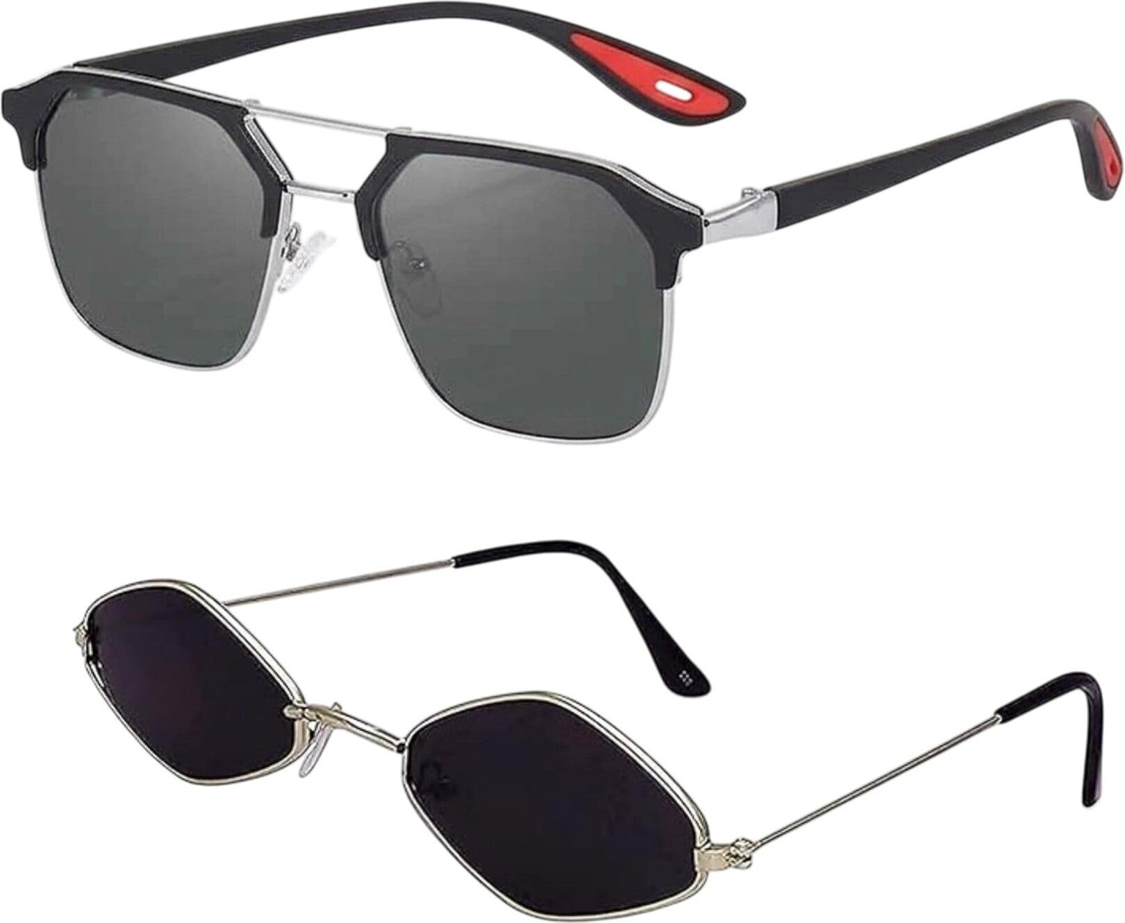 rich club Sunglasses Combo Pack of 2, Square Half-Frame with Double Bridge and Geometric Small Frame, Black-picture-37