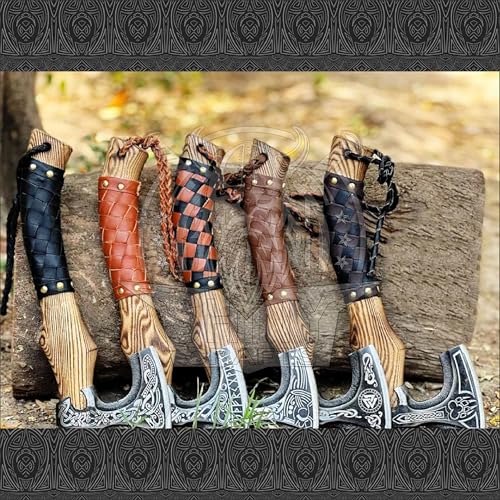 SHINY CRAFTS-Set of 5 Norse Viking Axes Handmade, Viking Axe Set- Vikings Gifts for Men, Best Gift for him, Groomsmen Gift, Berserker Axe with Sheath