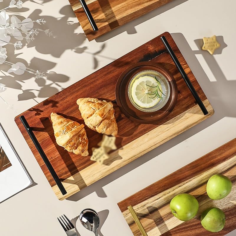 Bandeja para Servir de Madera de Acacia Japonesa, Bandeja de Desayuno de Madera Maciza con asa, Bandeja para té de la Tarde, Bandeja de Postre Retro, bandejas para Comer en el Regazo (BS)