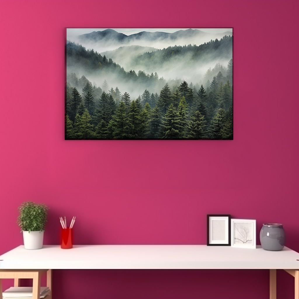Canvas for Living room. Whispers of the Mist-Enshrouded Forest: Journey Through the Emerald Depths, 27 x 18 inch Canvas Wall Art - Watercolor Painting - Modern Home Decor