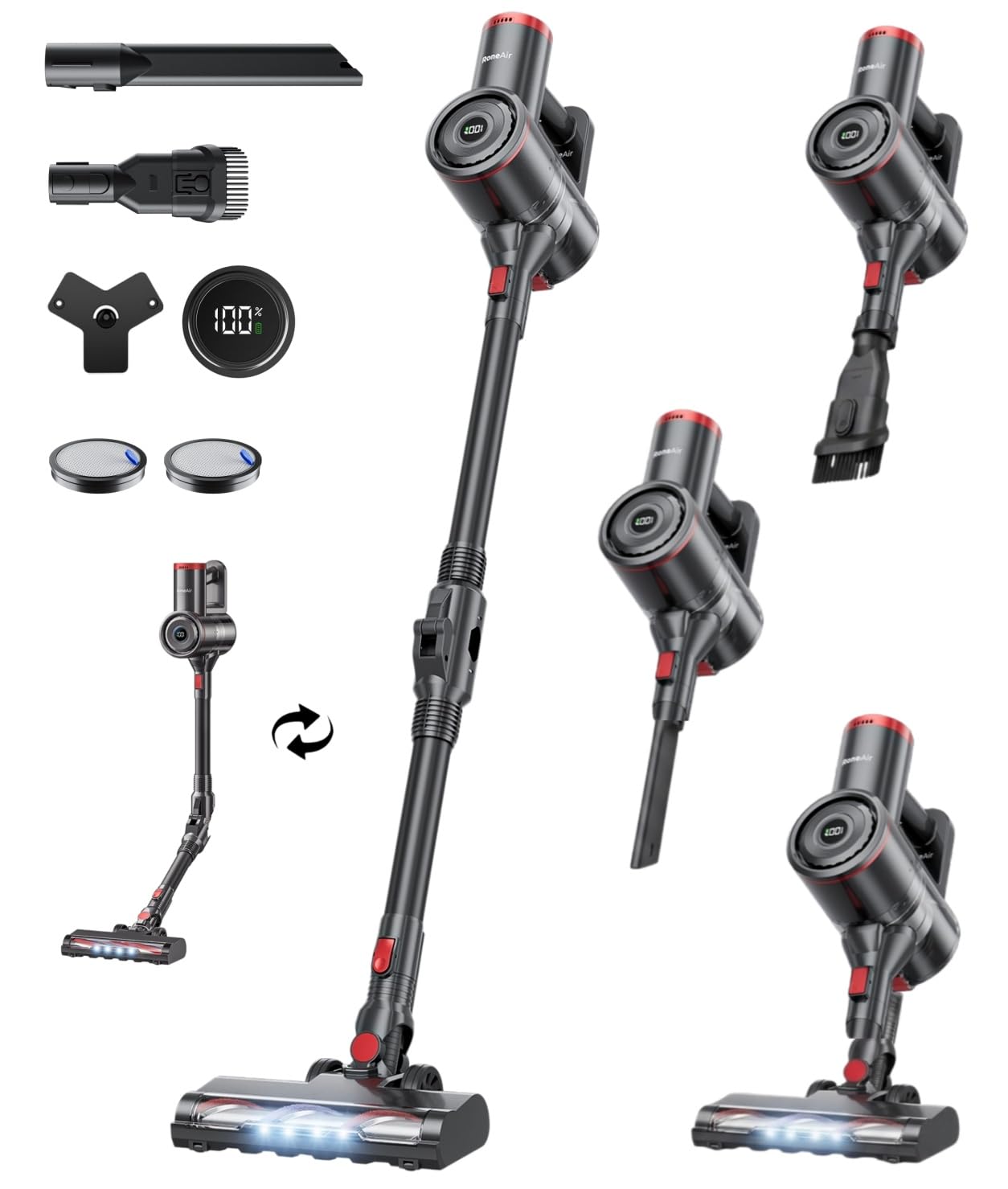 RONEAIR Cordless Vacuum Cleaner 40Kpa 45Min 6-in-1 Self-Standing