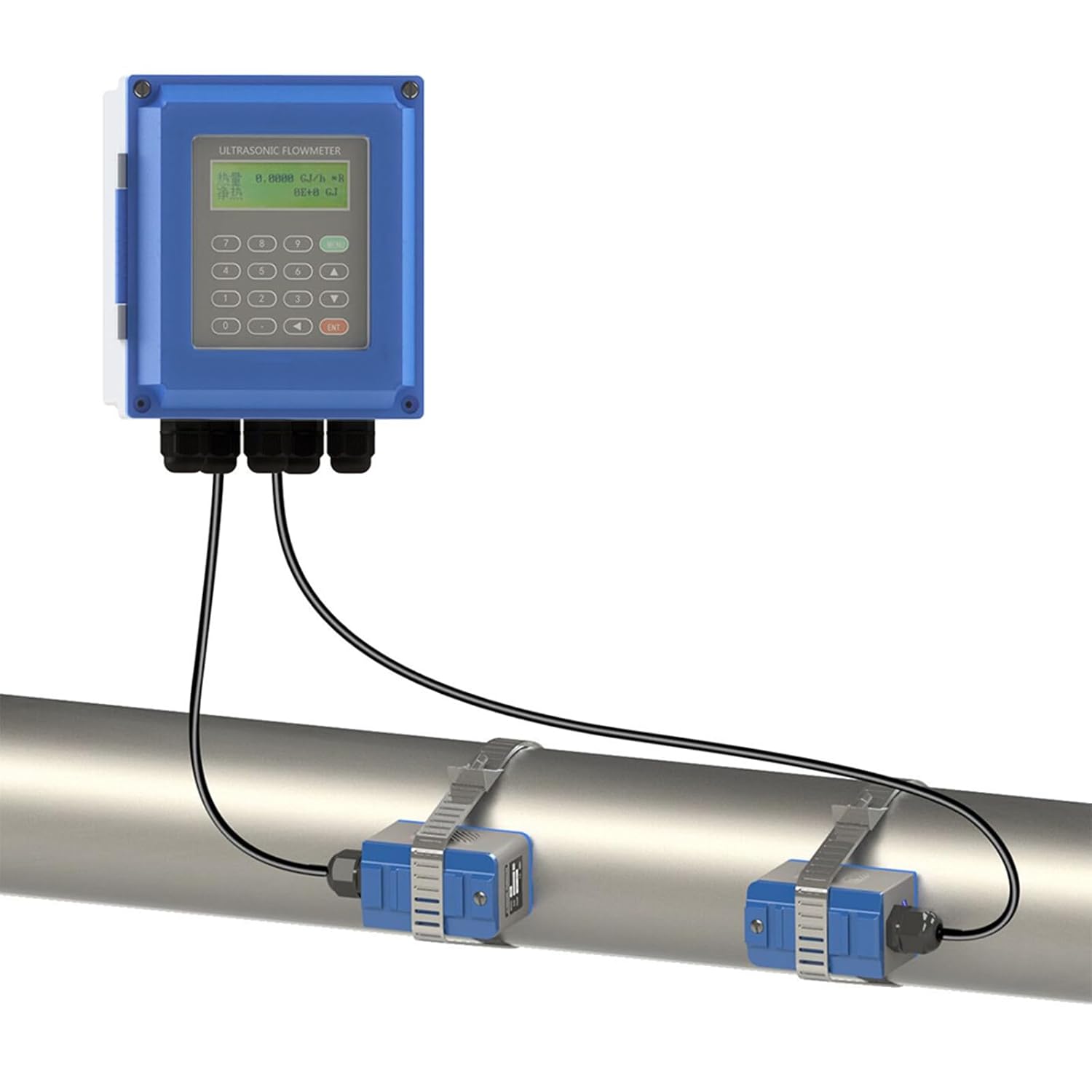 Ultrasonic Flow Meter Digital Ultrasonic Flow Meter Liquid Water Flowmeter with TS-2 & TM-1 Clamp-on Transducers DN20-700mm TUF-2000B Liquid Ultrasonic Flow Meter for Water Supply