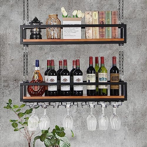 Casier à vin suspendu avec support de rangement réglable pour bouteille - 6