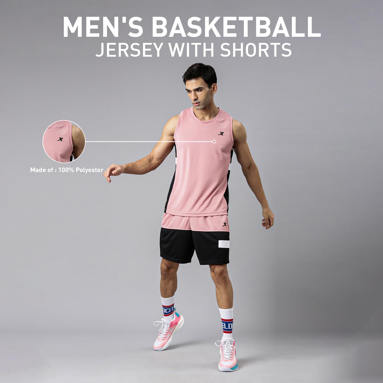 XTEP Pink & Black Sleeveless Polyester Basketball Sportswear & Uniform for Men -2XL