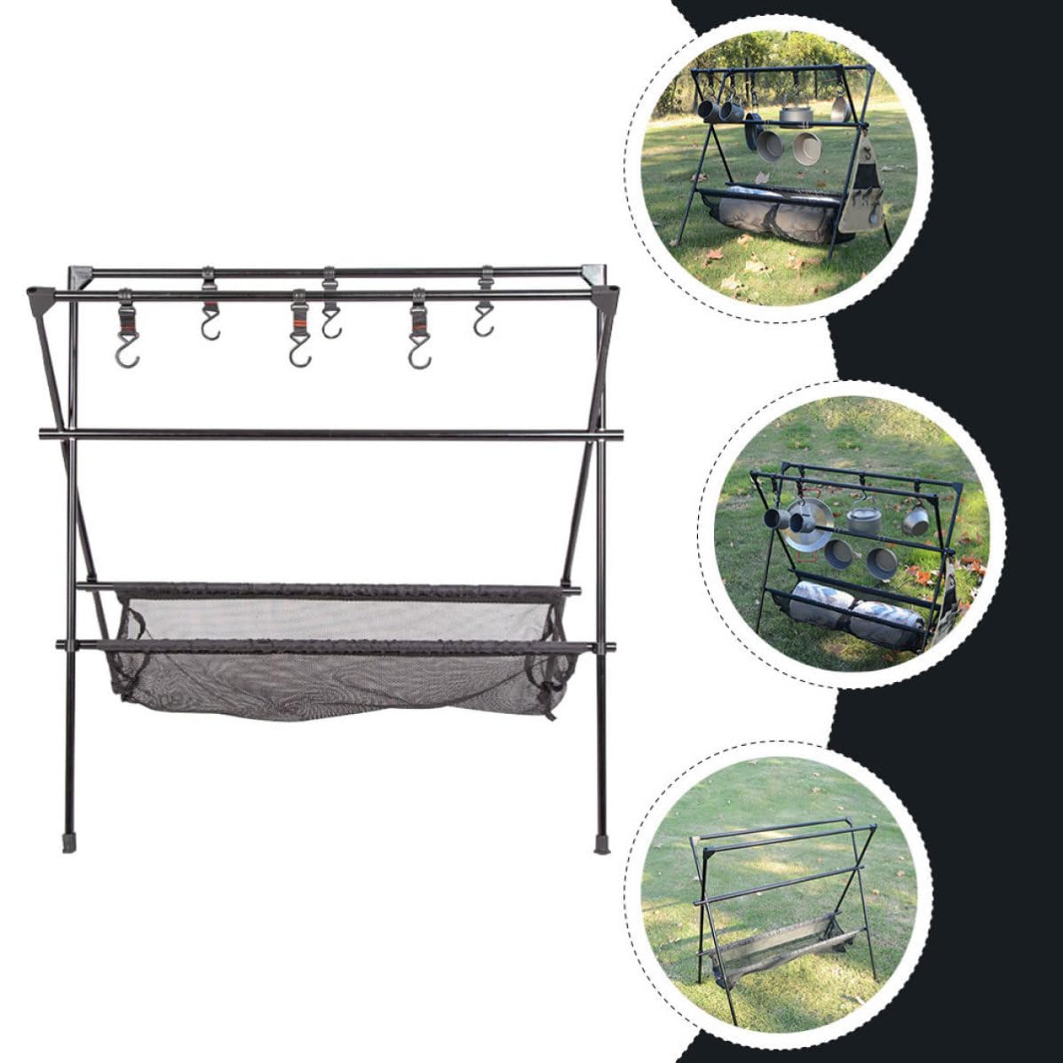 Trépied de Camping Pliable en Alliage D’aluminium Noir