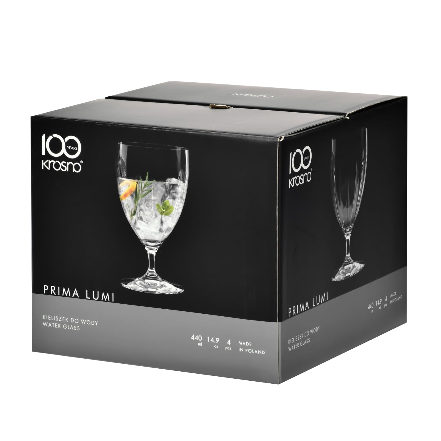 Krosno Bicchieri da Acqua Set di 4, 440 ml, Ondulato, Collezione Prima LUMI | Tumbler con stelo, bevande, cocktail, succo, vino, Vetro Cristallo senza piombo, Lavabili in lavastoviglie, Idea regalo