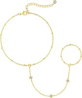 Dainty 14K Gold/Silver Plated Hand Chain Bracelets for Women - Trendy Adjustable Ring Charm Cuff Bangle Stackable Jewelry 7"+2"