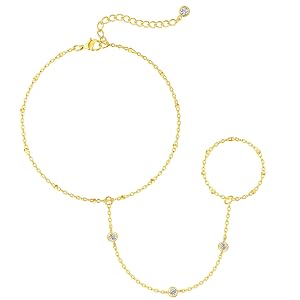 Bracelets for Women 14K Gold Silver Plated Dainty Hand Chain Bracelets Trendy Ring Bracelet Charm Gold Cuff Bangle