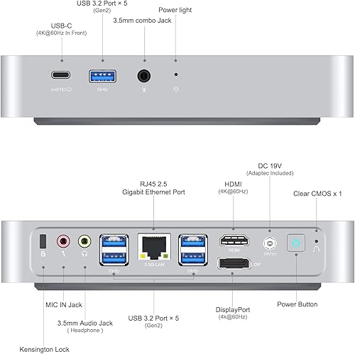 Miniatura 7 de MINISFORUM EliteMini TH80 Mini PC 11 generación Core i7-11800H Windows 11 Pro 16 GB RAM 512 GB NVMe SSD HDMIDPUSB-C 4K 60 Hz 25G RJ45 5 x USB