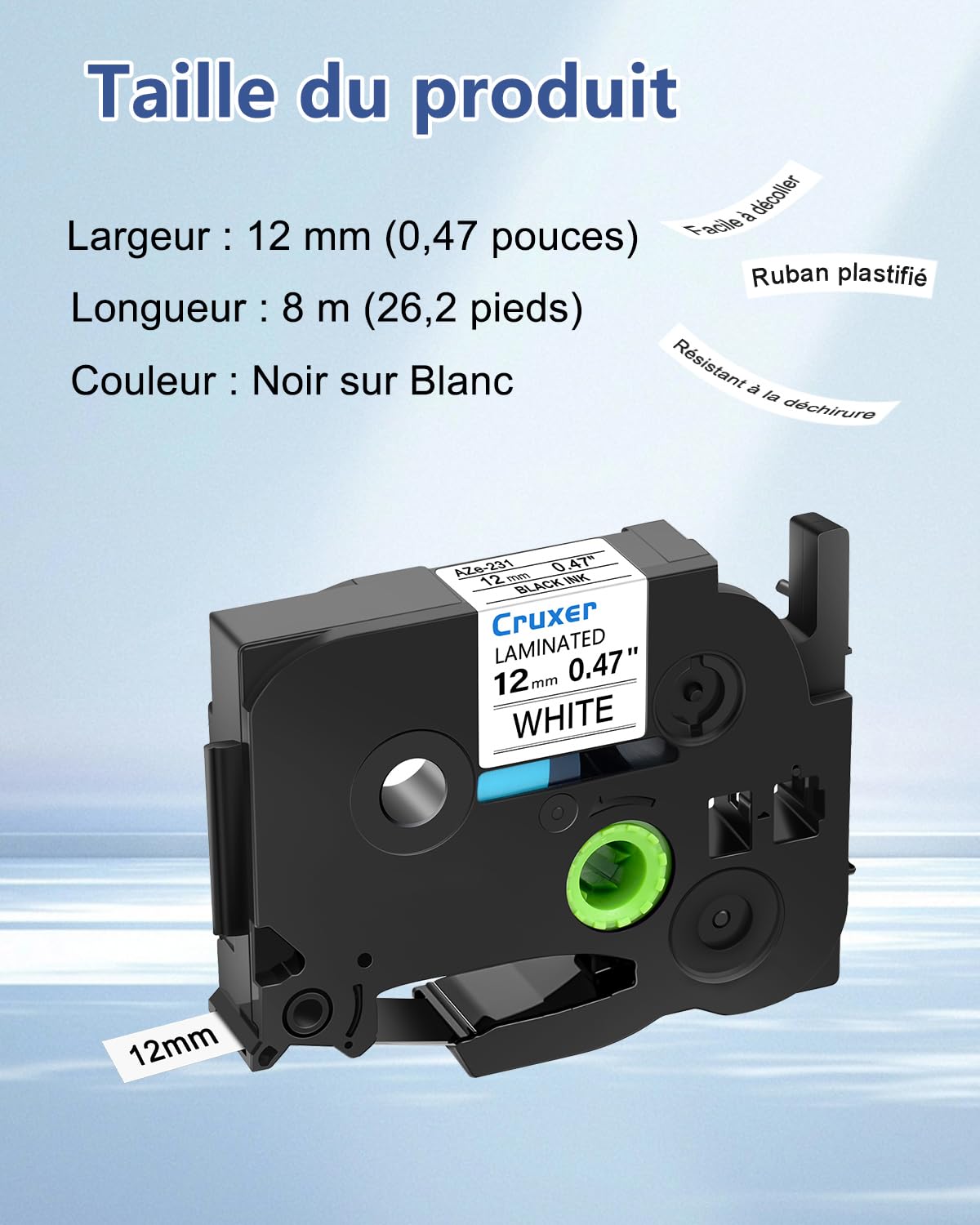 Cruxer Lot de 200 Compatible TZE-231 pour P-touch Noir sur Blanc 12 mm