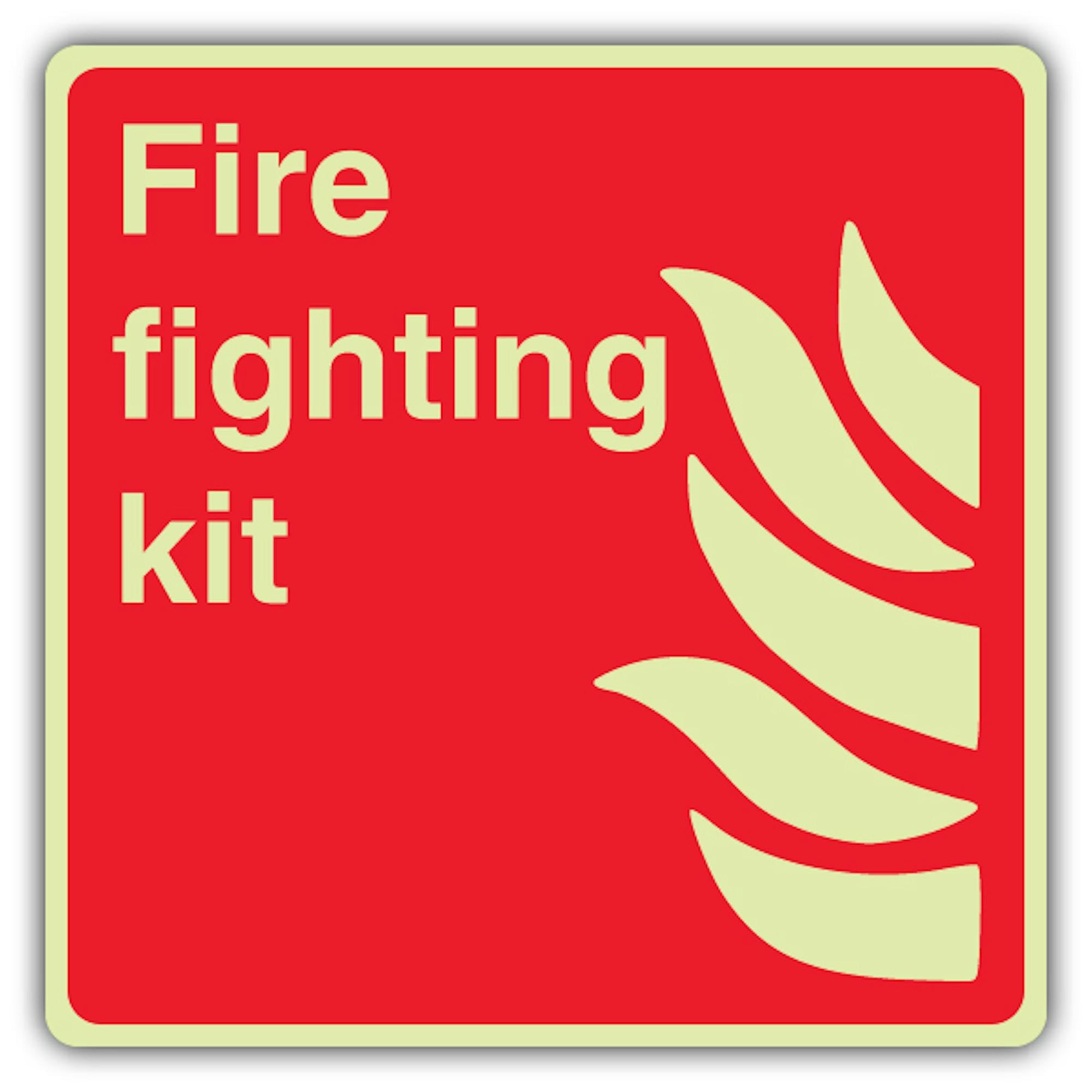 V Safety - Señal de seguridad para lucha contra incendios que brilla en la oscuridad, formato cuadrado, 450 x 450 mm, hecha de vinilo autoadhesivo de doble brillo, señalización de seguridad contra