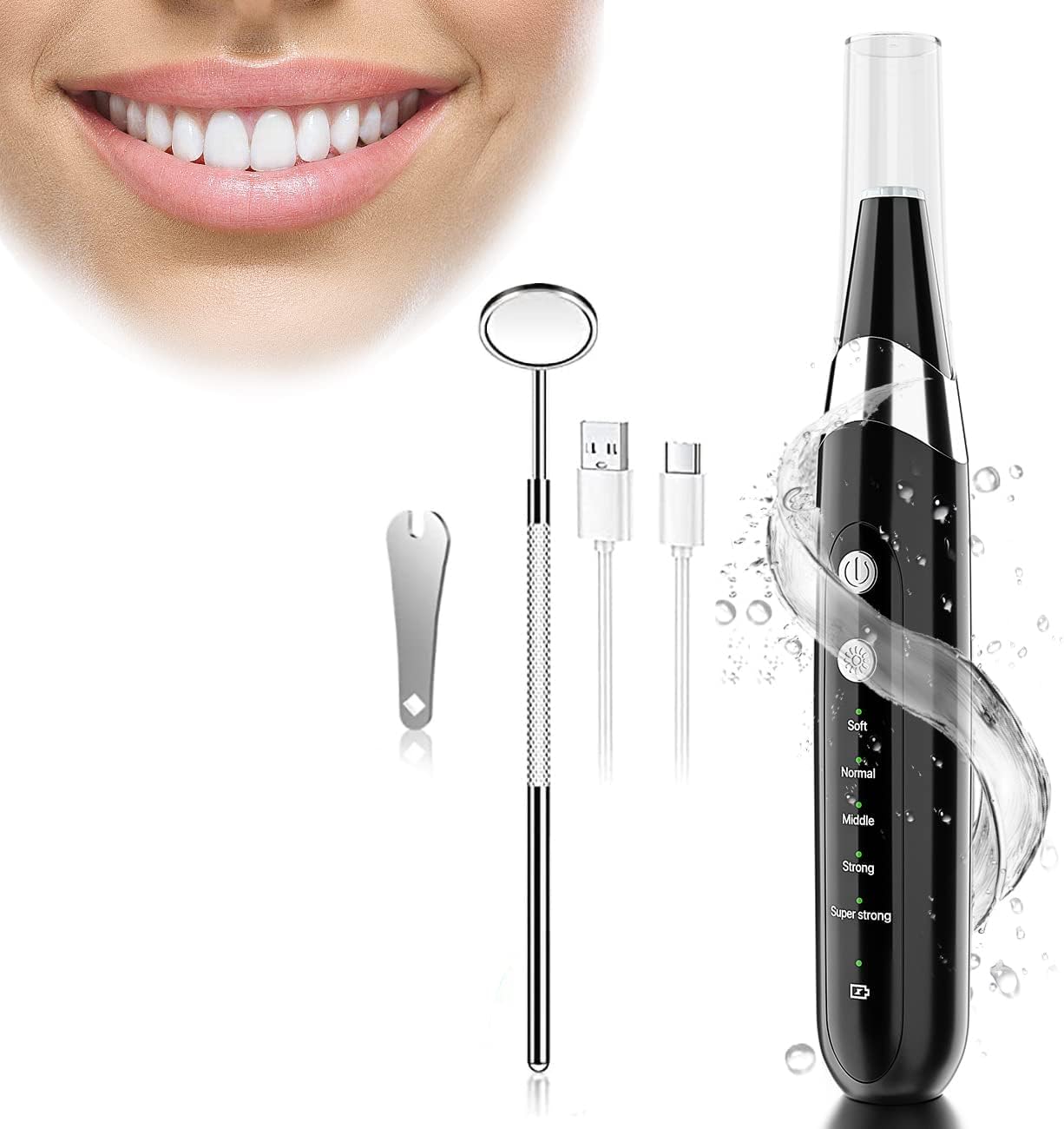 Plaque Remover for Teeth, 5 Modes Sonic Electric Tooth Cleaner Kit with LED Lamp, Dental Tartar Calculus Tooth Stain Remover, Electric Toothbrush Kit with 3 Cleaning Heads, Mirror, USB Charger