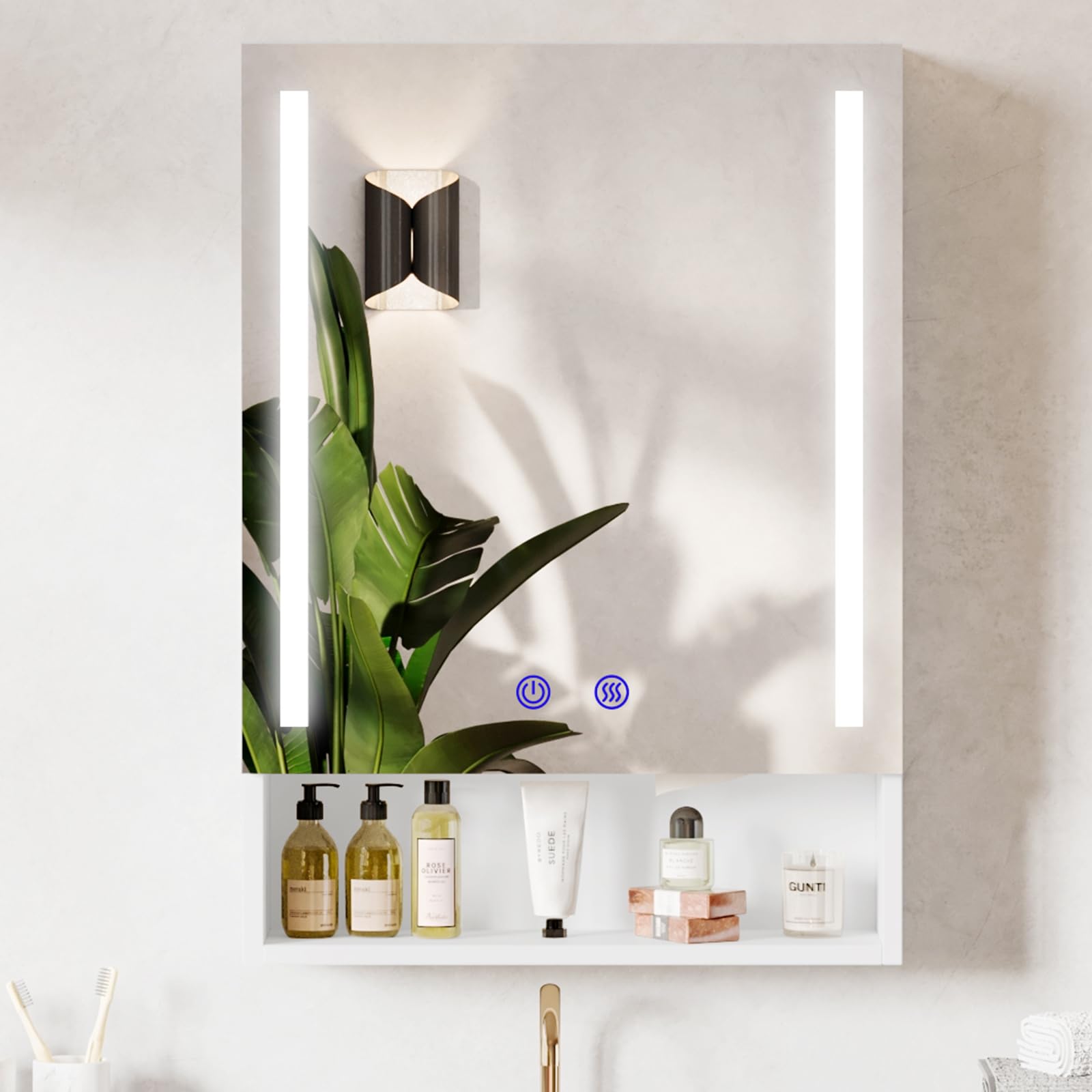 joolihome living LED Bathroom Mirror Cabinet, 500x700mm,Demister, Dimmable, 3 Colour Light Makeup Mirror,Wall Mounted Bathroom Mirror Cabinet with Lights and Shaver Socket, 50 x 70 cm