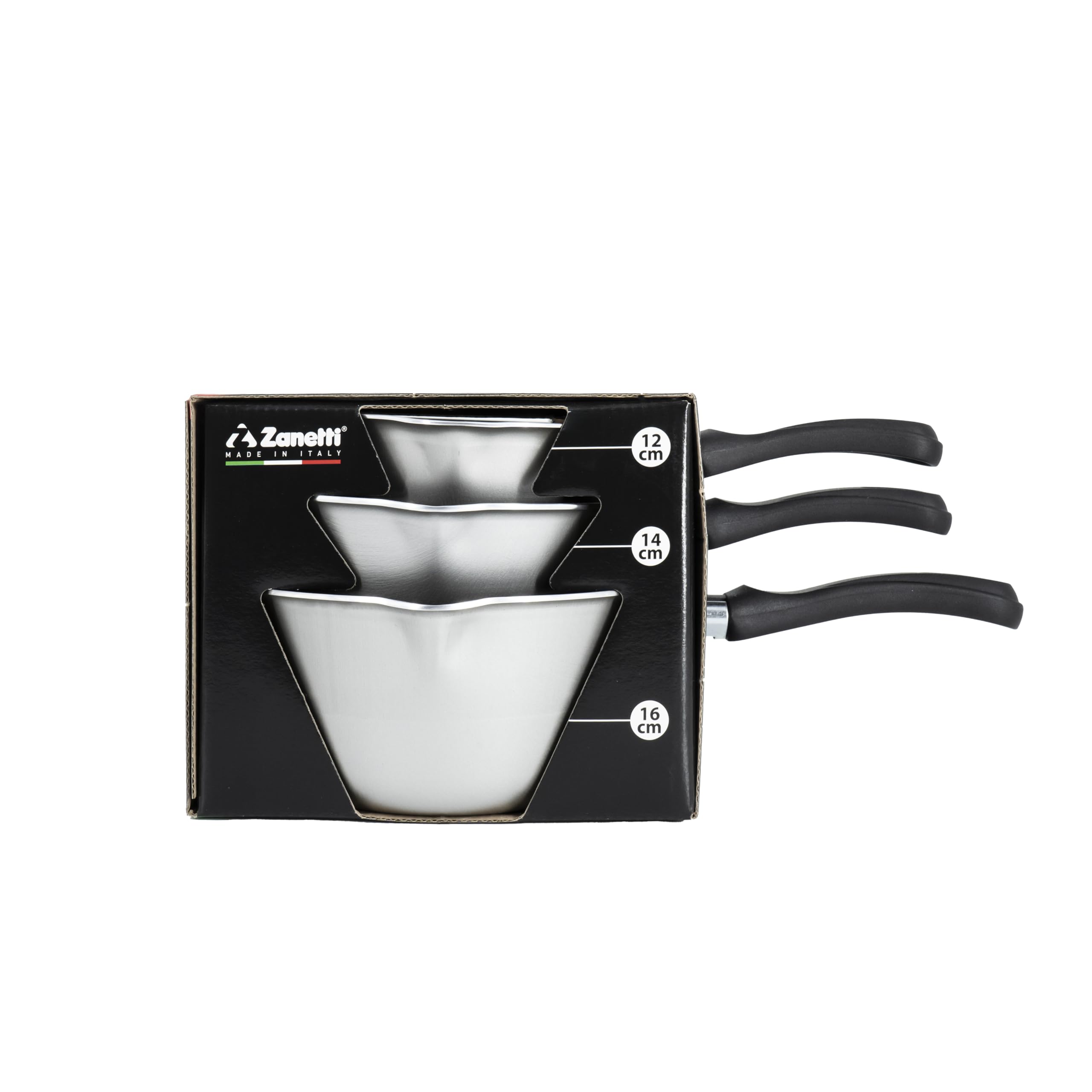 zanetti, Tris di Casseruole Antiaderenti Coniche, Diametri 12 cm, 14 cm, 16 cm, Casseruole con Beccuccio in Alluminio Alimentare, Made in Italy