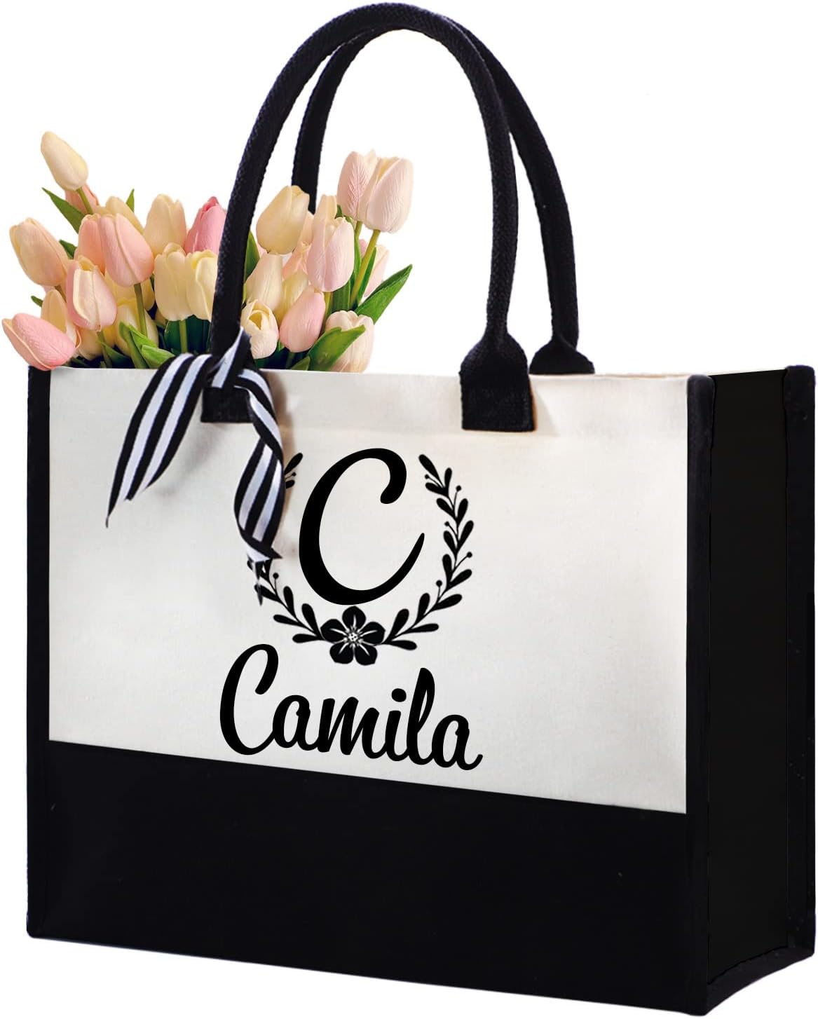 COSPOT Custom Canvas Tote Bag with Name Initial, Personalized handbag-organizers Bag Mother Day Birthday Bridesmaid Gift for Women
