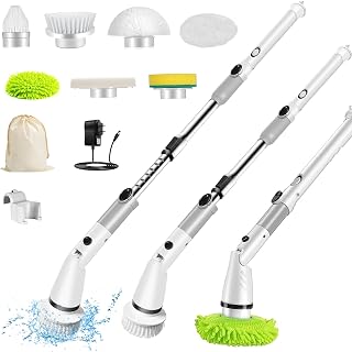 Electric Spin Scrubber，Cordless Shower Scrubber with 6 Replaceable Cleaning Brush Heads and Adjustable Extension Handle,Power Bathroom Scrubber for Cleaning Bathroom,Tile Floor，Car Grout