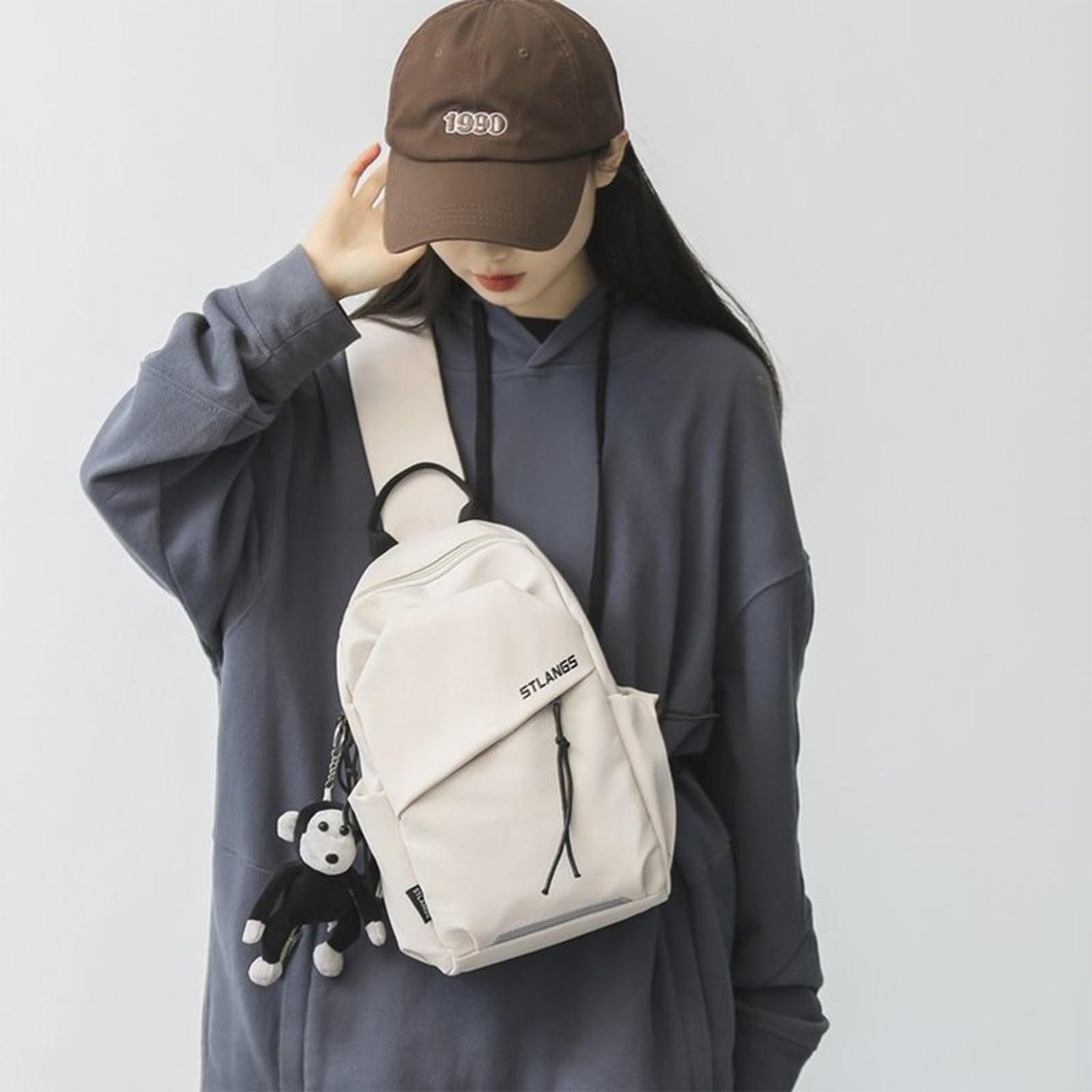 Borsa a tracolla unisex in tela con tasche multiple per tutti i giorni e lo sport, borsa a tracolla senza ciondolo