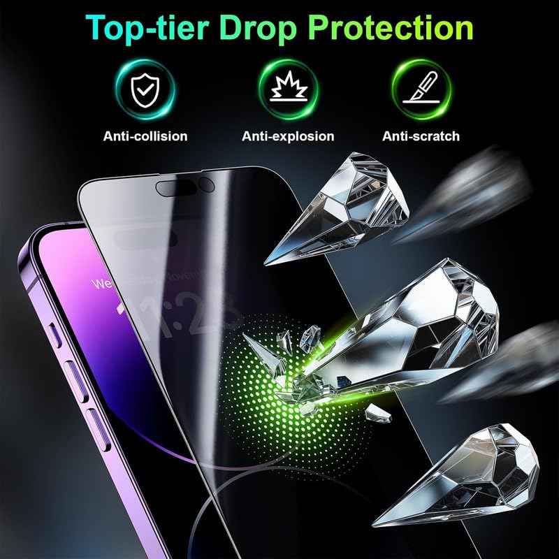 Image of Skinomi 1 Pack 360 Degree 4-way Anti-spy for iPhone 14 Pro Max,Privacy Screen Protector 6.7'' Tempered Glass, Installation Kit, 9H Hardness