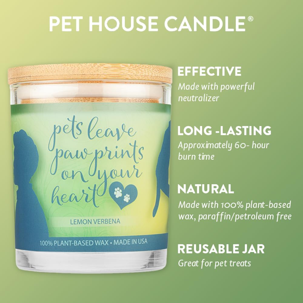 One Fur All Pet House Sentiments Candle - Lemon Verbena - Gift for Pet Lover - Pet Odor Eliminator Candle - Plant-Based Wax Candles - Non-Toxic - Pet-Friendly
