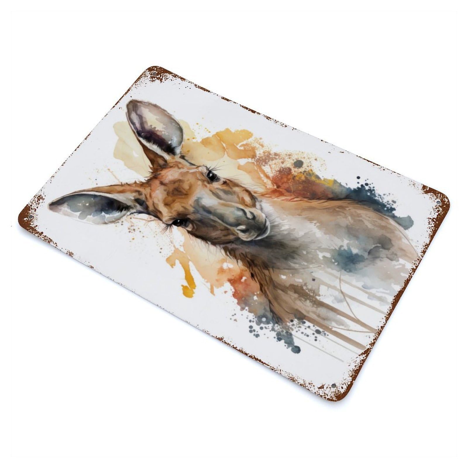 Vintage Rust Metal Sign with Watercolor Kangaroo Portrait Design 11.8"x7.9", for Garage, Bar And Workshop Decor, Retro Wall Decor