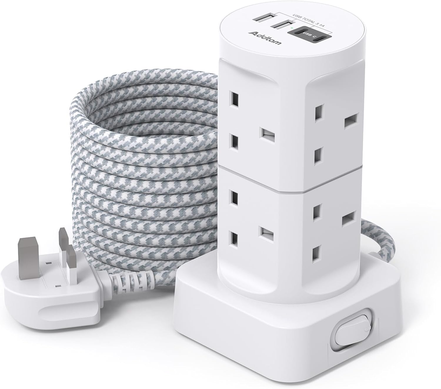 Tower Extension Lead with USB Slots, (13A 3250W), 8 Way Multi Plug ...