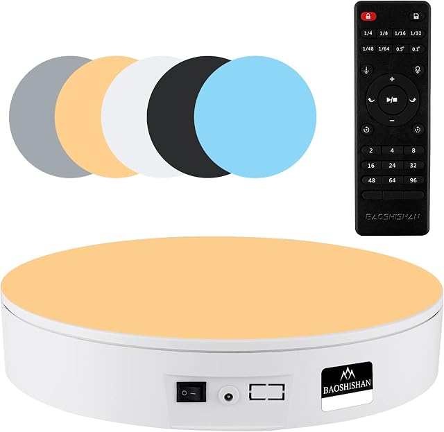 BAOSHISHAN Rotating Display Stand Electric Rotating Turntable Remote Control Photography Turntable 35CM 60KG Load Motorized Turntable 360º Rotating for Product Display 220V White
