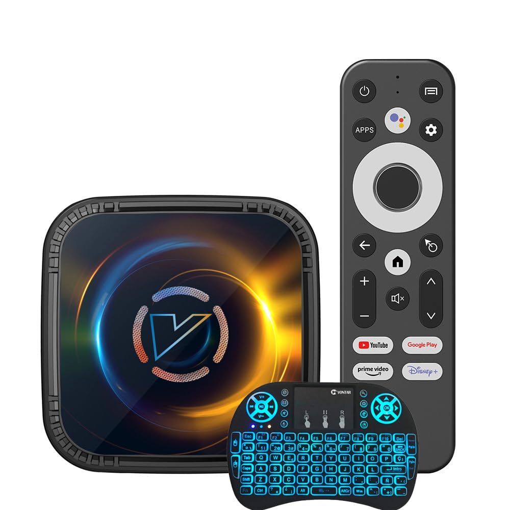 Android TV Box 14.0, Vontar Wi-Fi 6 4 GB RAM 64 GB ROM, H728 CPU Quad-Core 2.4G / 5G Wi-Fi 5.0 USB 3.0 Android Box with Mini Wireless Keyboard,4GB+64GB