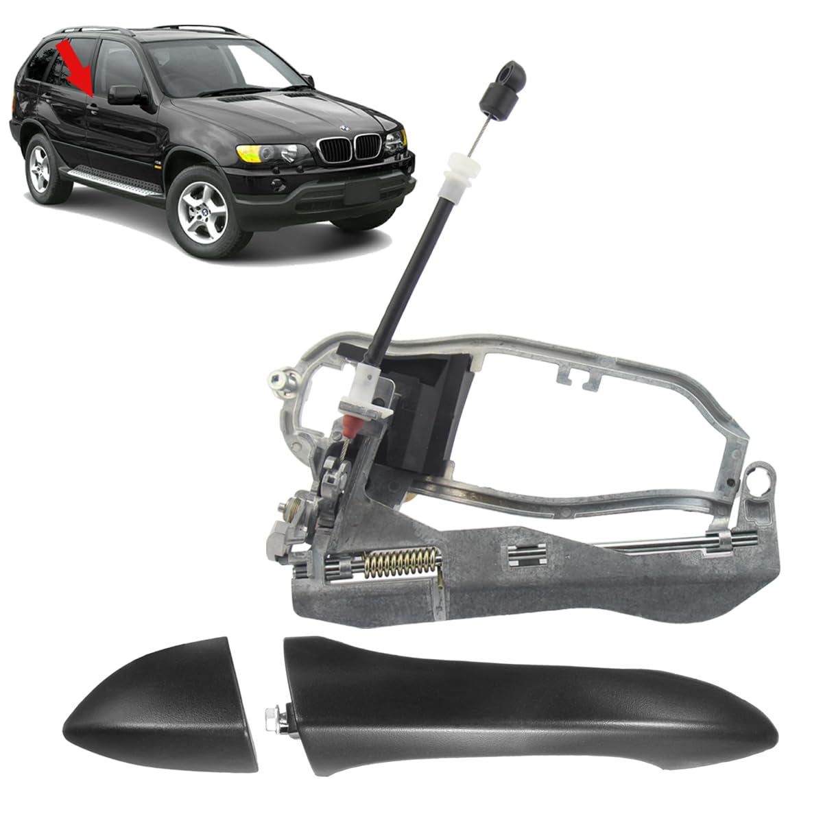 STARKIT PERFORMANCE Mecanismo completo + maneta de puerta compatibles para BMW X5 E53 (1999-2006) manilla exterior | DELANTERA DERECHA (lado pasajero) 51218243616 | 51218243618