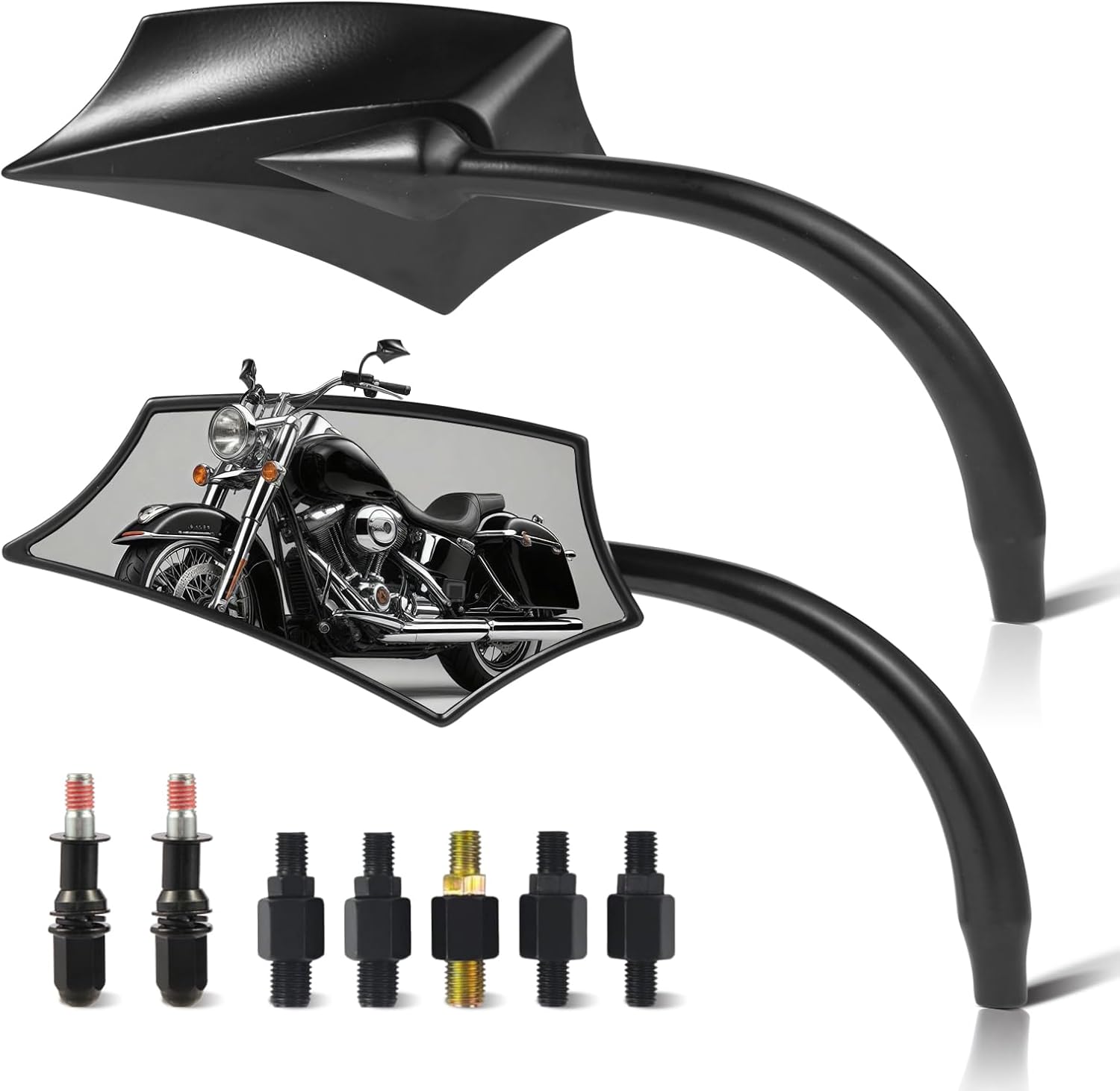 Motorcycle Mirrors for Handlebars - Universal M8 M10 Rear View Mirrors for Harley Sportster Road King V-Rod Street Glide Electra Glide Dyna Softail Honda Kawasaki etc. Accessories Black