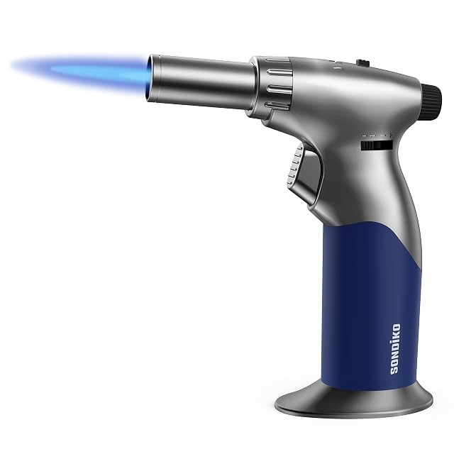 Sondiko Dual Adjustable Flame Butane Torch Lighter Mini Blow Torch Refillable kitchen Torch with Continuous Flame Lock for