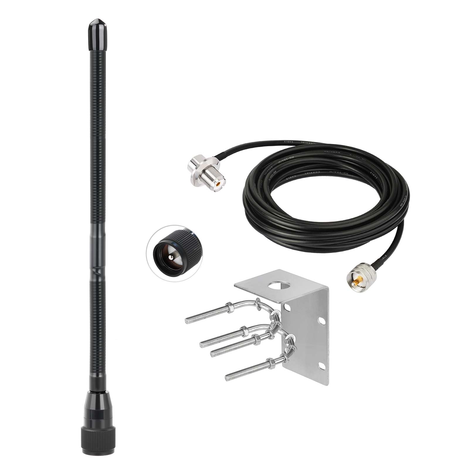 Bingfu Antenne CB 27 MHz Fouet Souple avec Connecteur UHF PL259 Mâle, Câble Coaxial RG58 de 5 m et Support de Montage en Acier Inoxydable pour Radio CiBi Mobile Voiture Camion SUV