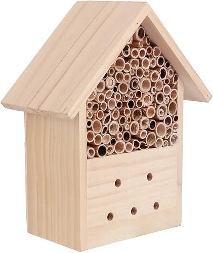 Fydun Outdoor Pine Wood Bee House Shelter Handwork Art Craft Garden Decoration Ornament Outdoor Pine Wood Bee for Family