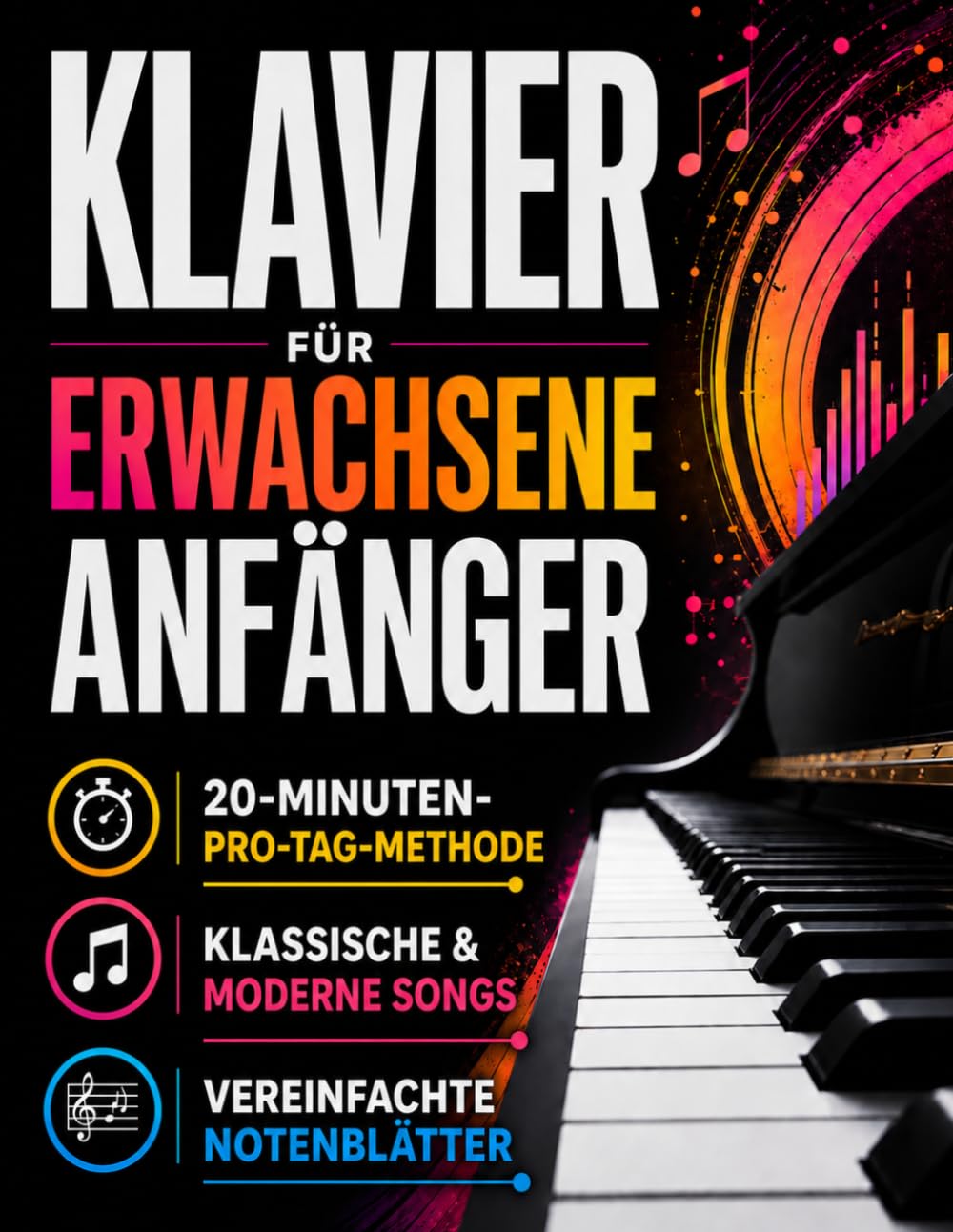 Klavier für erwachsene Anfänger: Die 20-Minuten-Methode, um echte Musik mit den eigenen Händen zu spielen | Schritt-für-Schritt-Übungen für klassische und moderne Stücke ab der ersten Woche