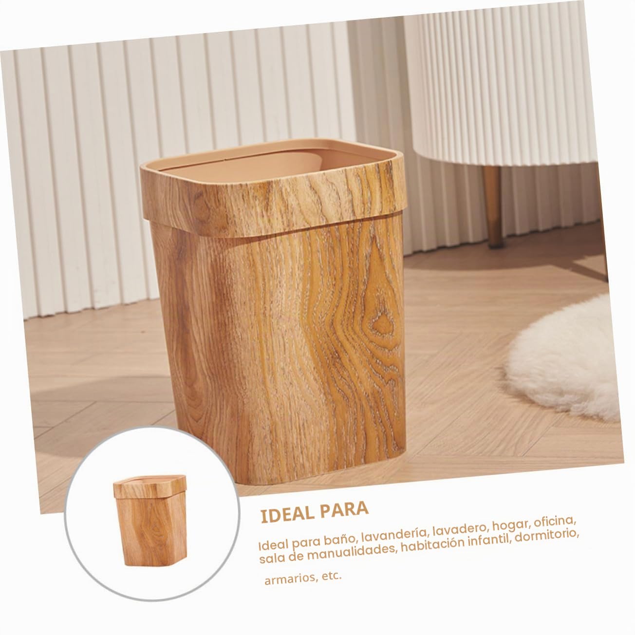 Artibetter Papelera de Gran Capacidad Nórdico con Diseño de Madera Cubo de Basura Cuadrado para Cocina Baño y Salón Contenedor Multiusos