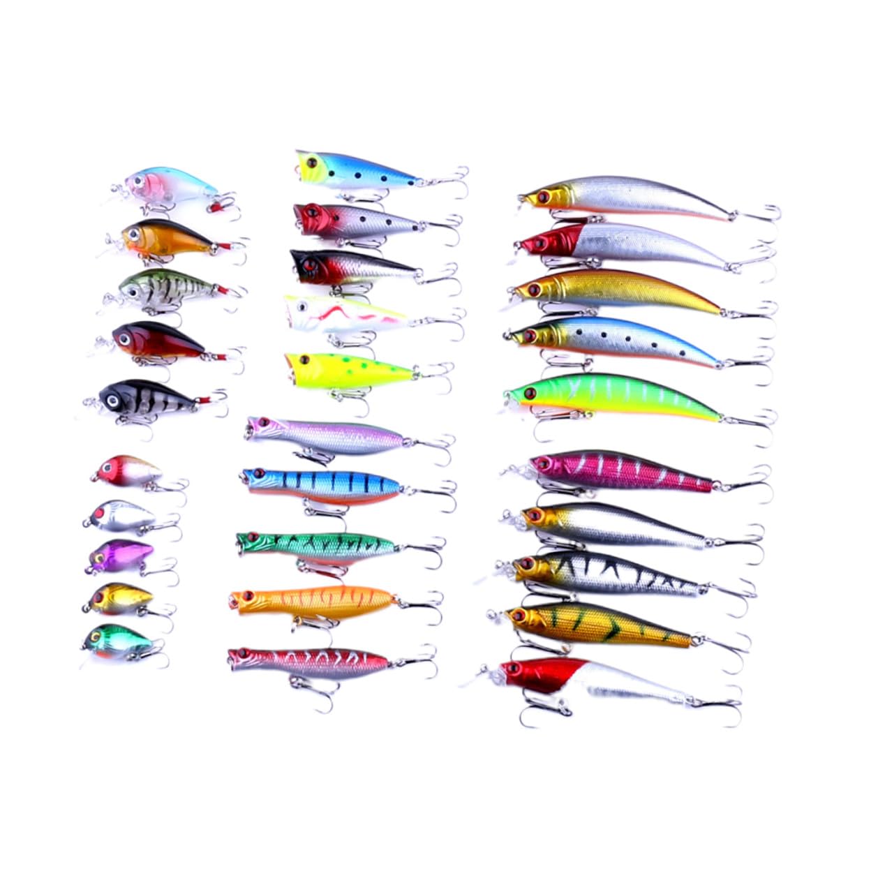 ibasenice Set de 30 Leurres de Pêche en Métal de Poisson, 6 Spécifications, Appâts Synthétiques Attractifs Pêche Sportive Eau Douce