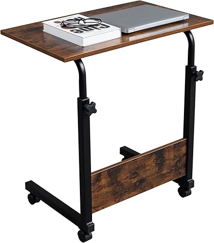 Miniatura 10 de Goujxcy Mesa auxiliar para sofá, mesa auxiliar en forma de C con ruedas, mesa de noche negra para laptop, bandeja de TV, altura ajustable, parte