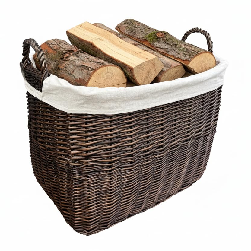 Arthur Cameron - Fawley Rectangular Wicker Log Woven Basket - Perfect as Home Decor - Storage and Organization (Distilled Brown, Medium)