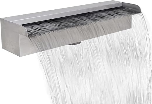 Tidyard Stainless Steel Pool Fountain, Rectangular Waterfall Design 17.7 Inch Polished Finish for Outdoor Gardens and Pools