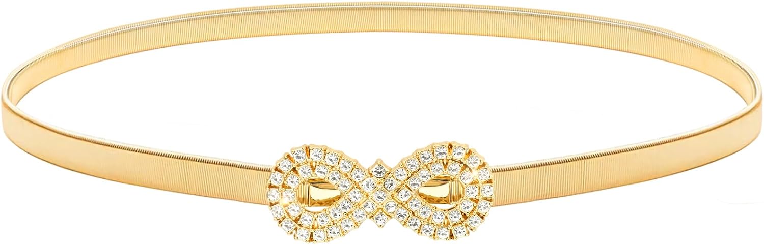 LIMHOO Women's Skinny Metal Waist Belt Elastic Thin Waist Belt for Dress Stretch Chain Belt