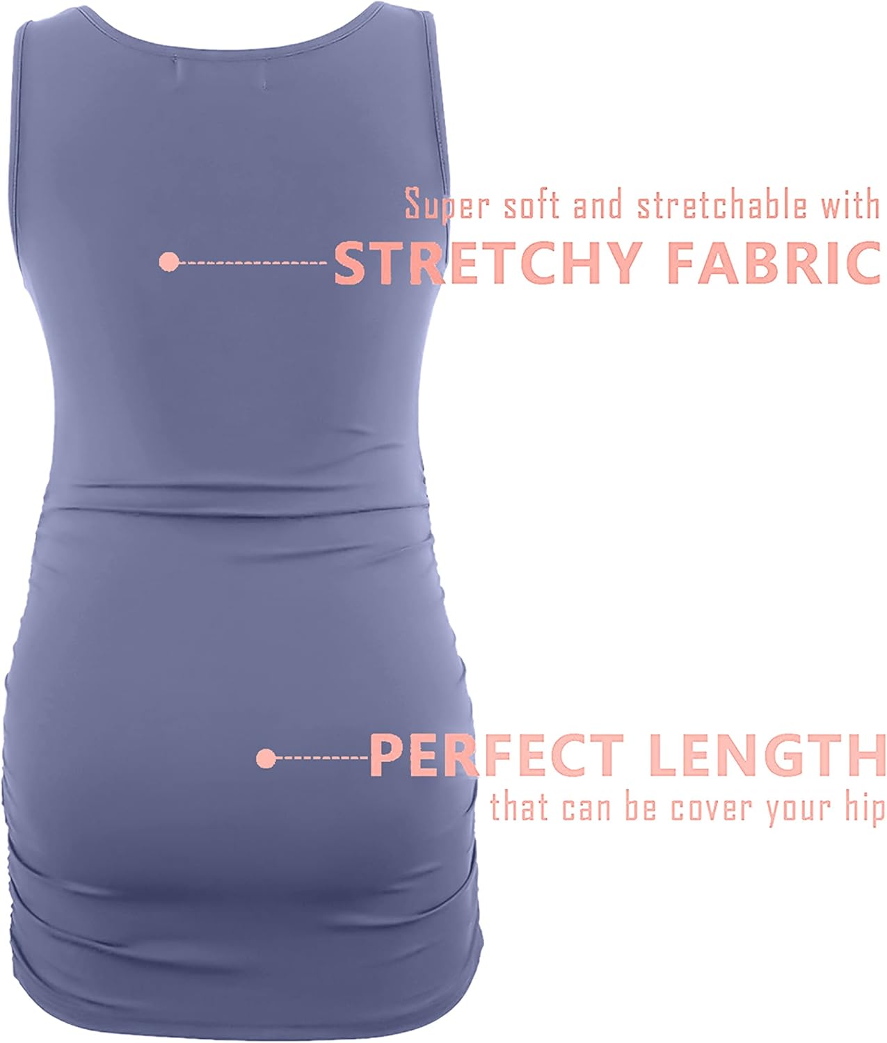 Peauty "Long Enough to Cover Hip Maternity Side Ruch Tank Tops/Basic Maternity Tops for Summer Casual Wear (S-3XL) - Image 4